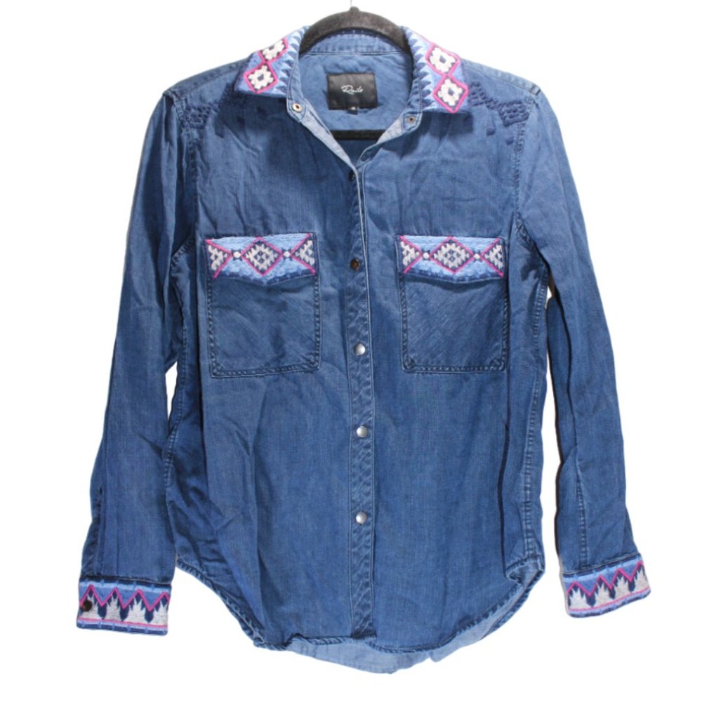 Rails Aztec Socorro Embroidered Chambray Shirt Xs - image 1